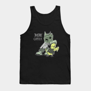 Before Coffee - Funny Zombie Scottie Dog and Budgie Tank Top